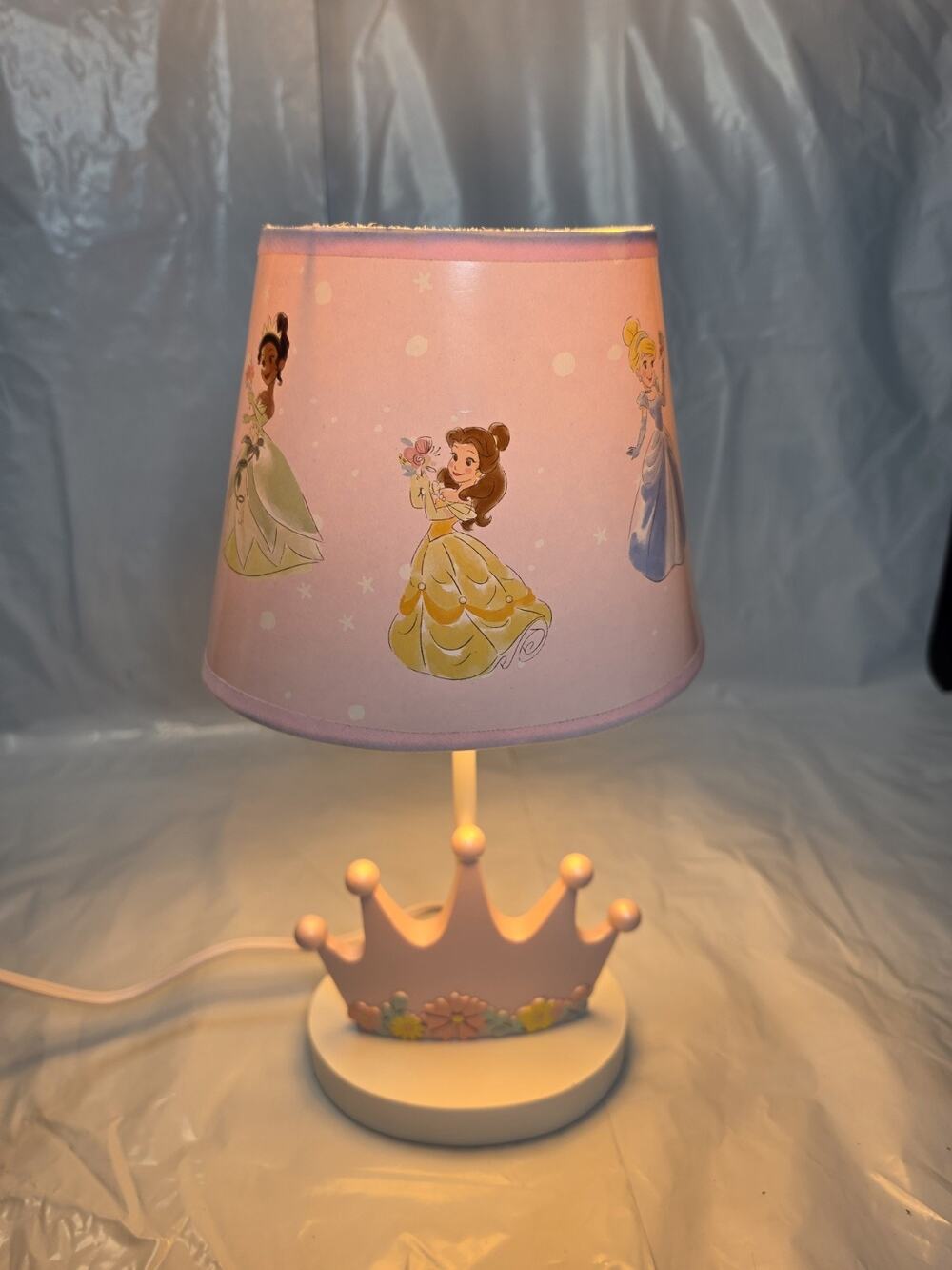 Lambs & Ivy Disney Princesses Pink Crown Nursery Night Lamp Works Perfectly bulb